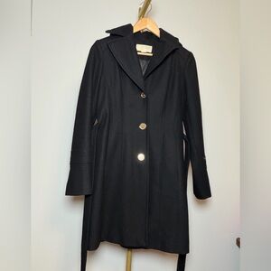 Michael Michael Kors Black Wool Hooded Coat | Tailored Button Front Jacket | 0